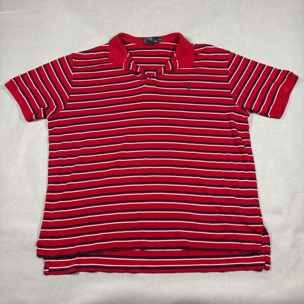 Polo Ralph Lauren Mens XXL Red Striped Short Sleeve Cotton Polo Shirt